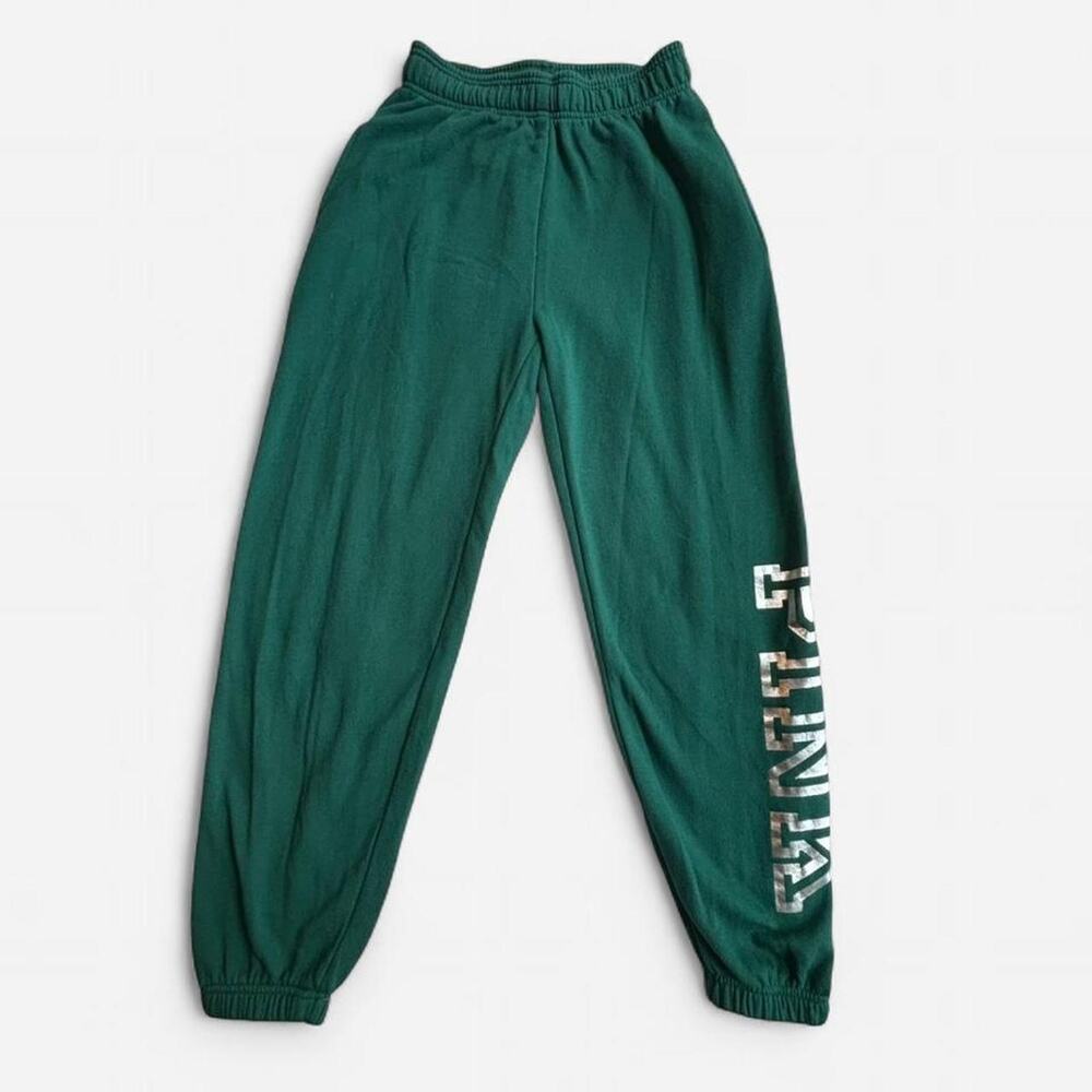 PINK Women's XS Sweatpants Green Silver Logo Casual Athletic Pants